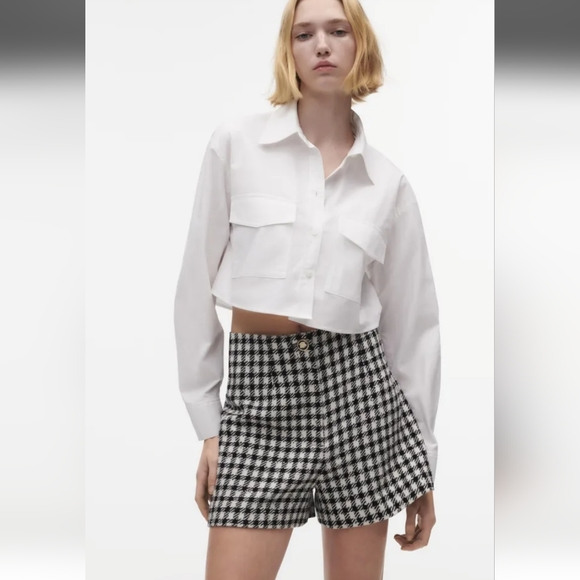 NWT Zara Houndstooth High Waist Shorts, Size M - Picture 5 of 10
